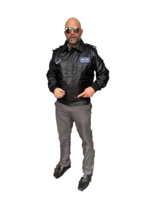 iAERO Pilot Custom Bomber- Black Leather Jacket